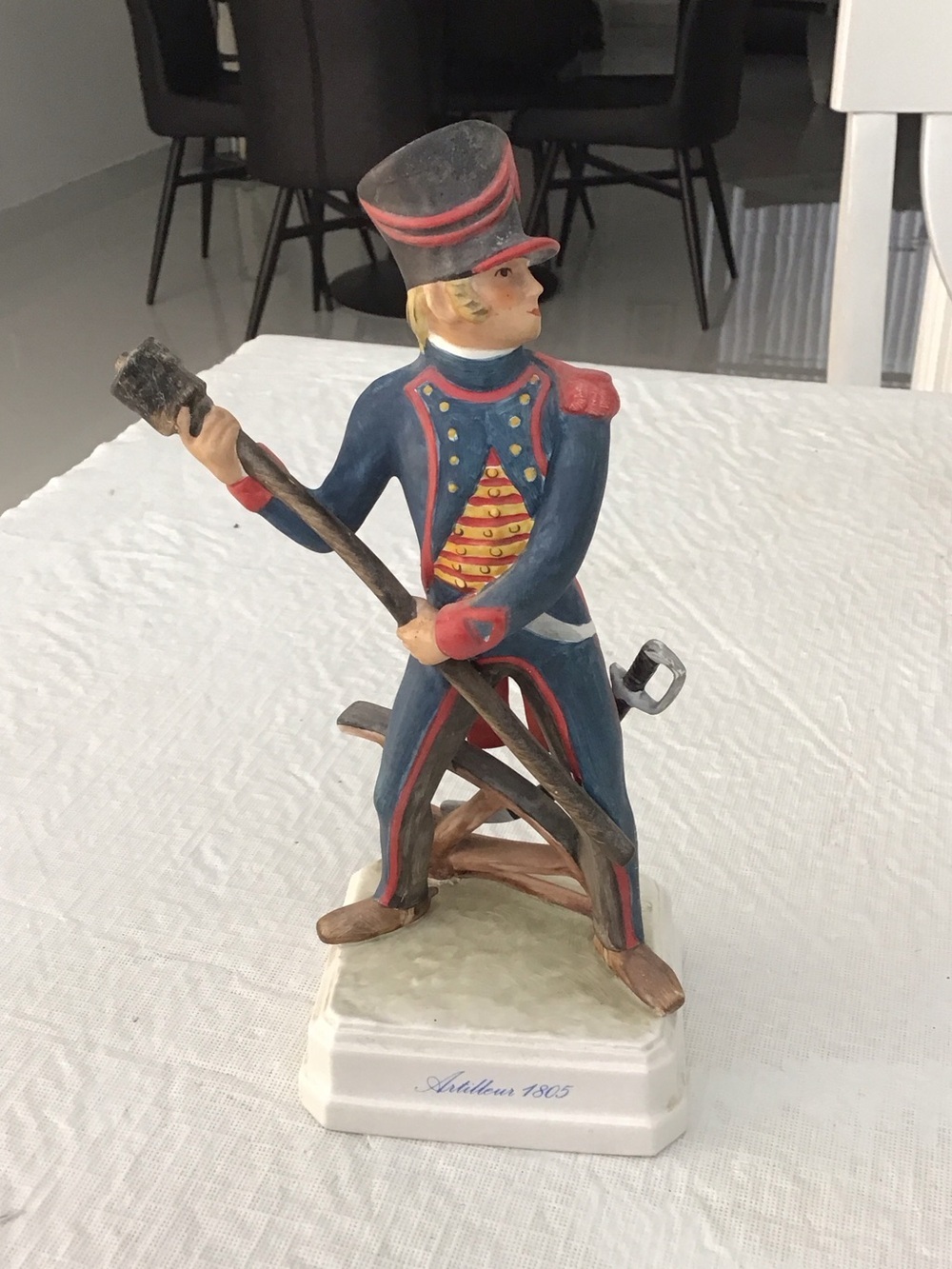 Blue and Red Hand-Painted Soldier Figurine by #38